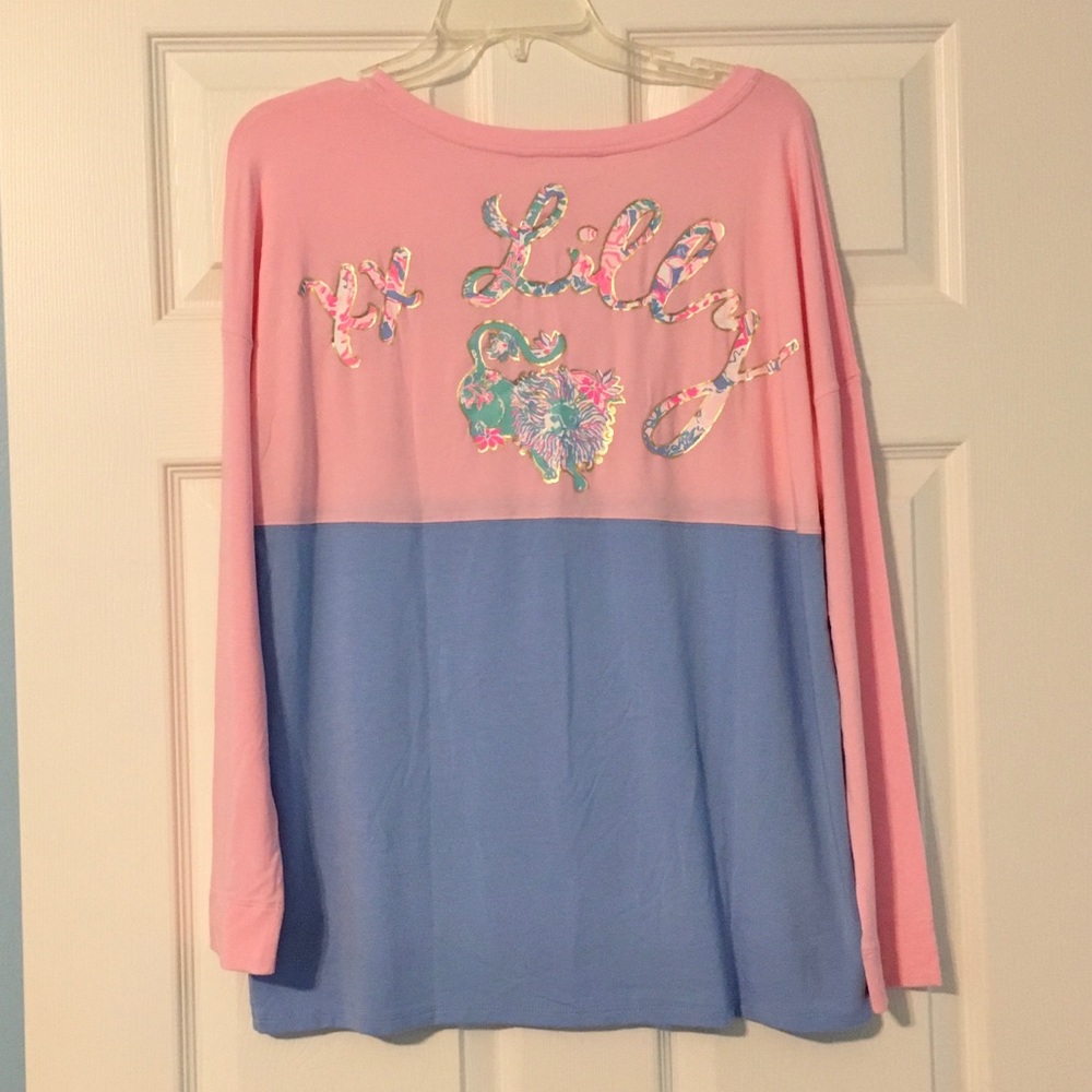 New Lilly Pulitzer Finn Top Colorblock Pink Tropics Tint Viva La Lilly Small